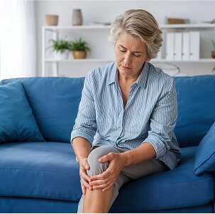 patient worried with knee pain and looking for physiotherapy session